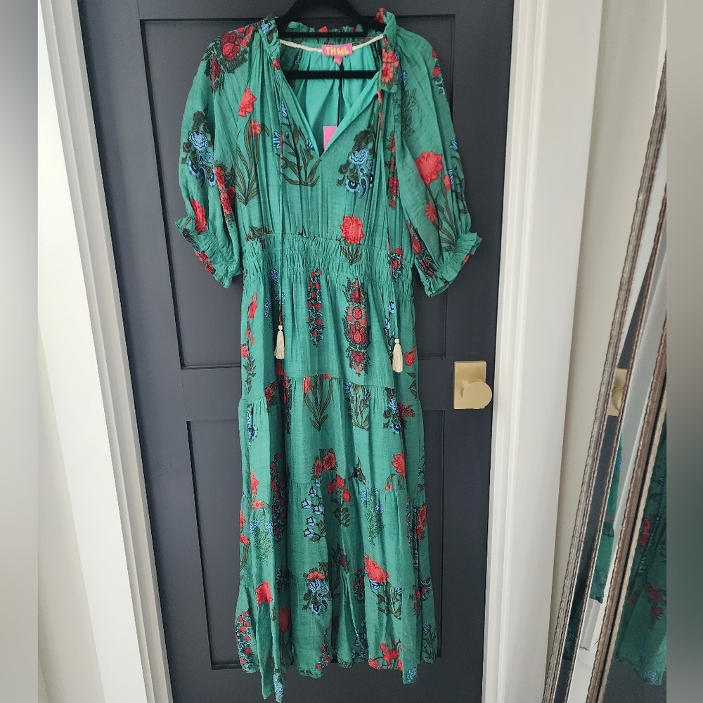 THML Green Floral Tiered Maxi Dress with Tassel Detail - Picture 5 of 7